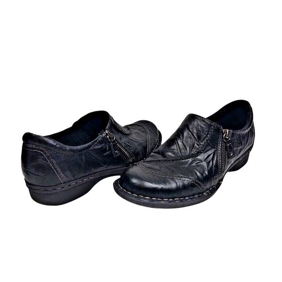 CLARKS Bendables Crinkle Black Leather Slip On Zip Up Casual Shoes US 8M 67664 - Picture 2 of 10